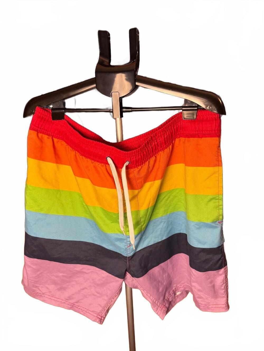Mens Rainbow Striped Swim Trunks board shorts sz 2XL XXL vintage LGBT pride